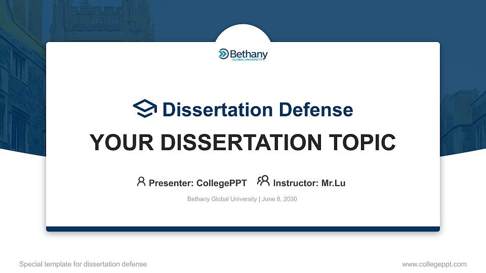 Bethany Global University Graduation Thesis Defense PPT Template16:9 ratio PPT effect preview image