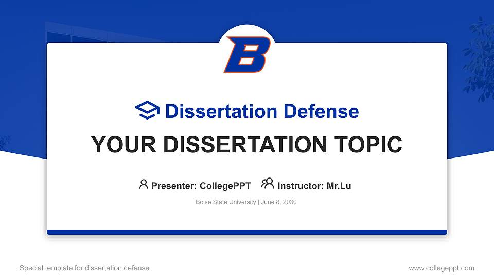 Boise State University Graduation Thesis Defense PPT Template16:9 ratio PPT effect preview image
