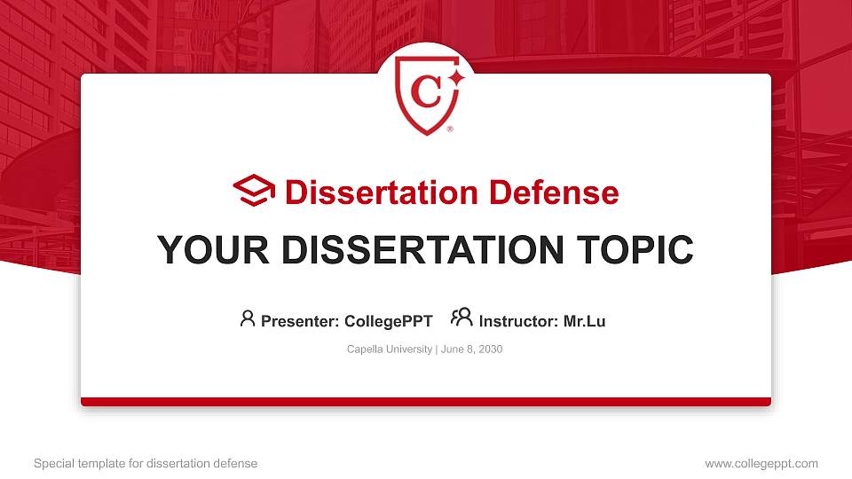 Capella University Graduation Thesis Defense PPT Template16:9 ratio PPT effect preview image