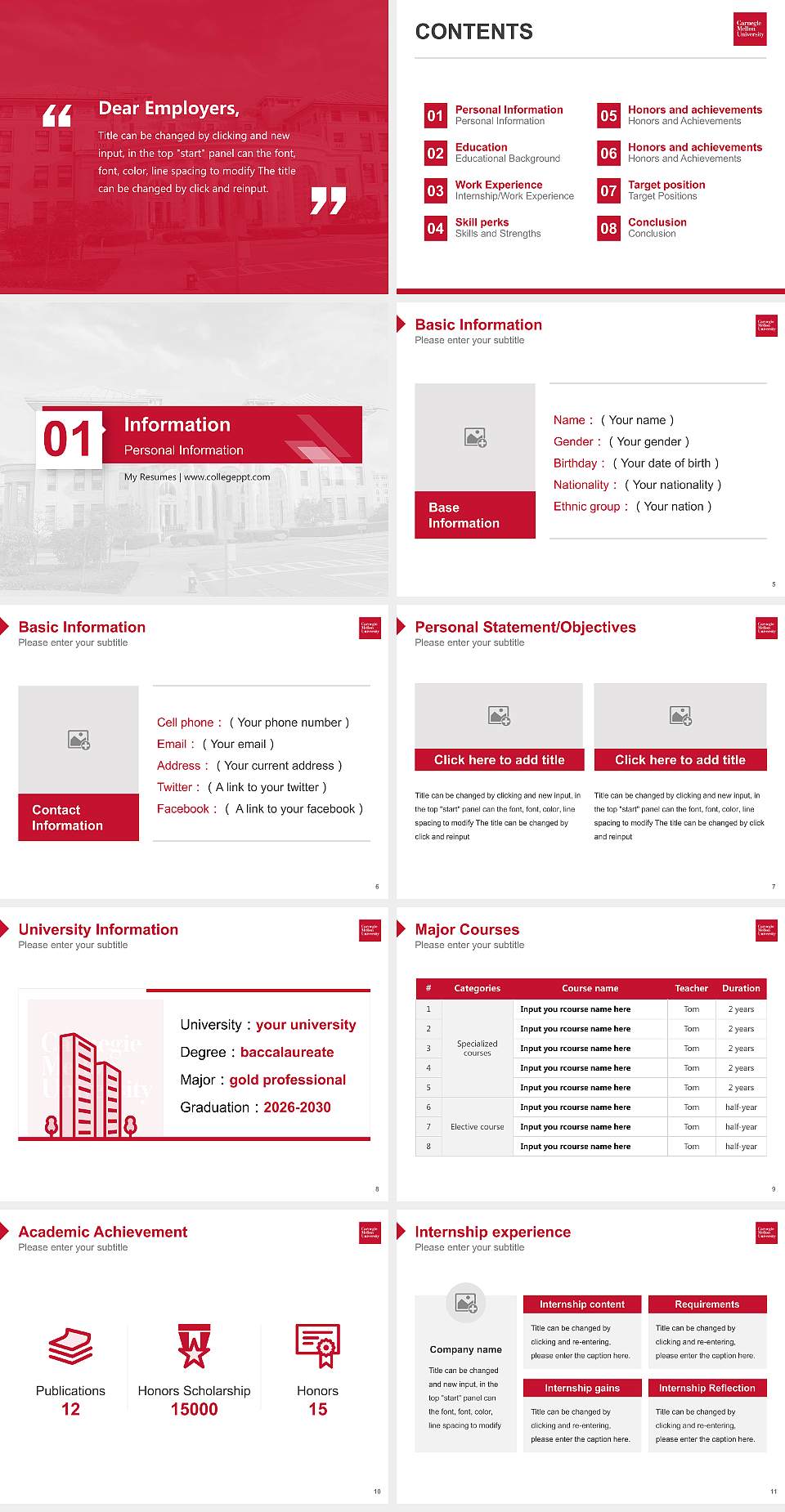 Carnegie Mellon University Resume PPT Template4:3 ratio PPT effect preview image2