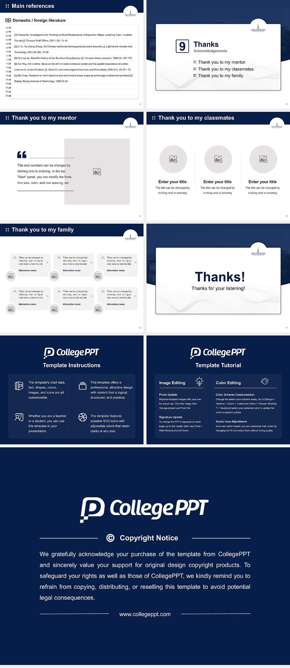 Bluefield College Graduation Thesis Defense PPT Template4:3 ratio PPT effect preview image7