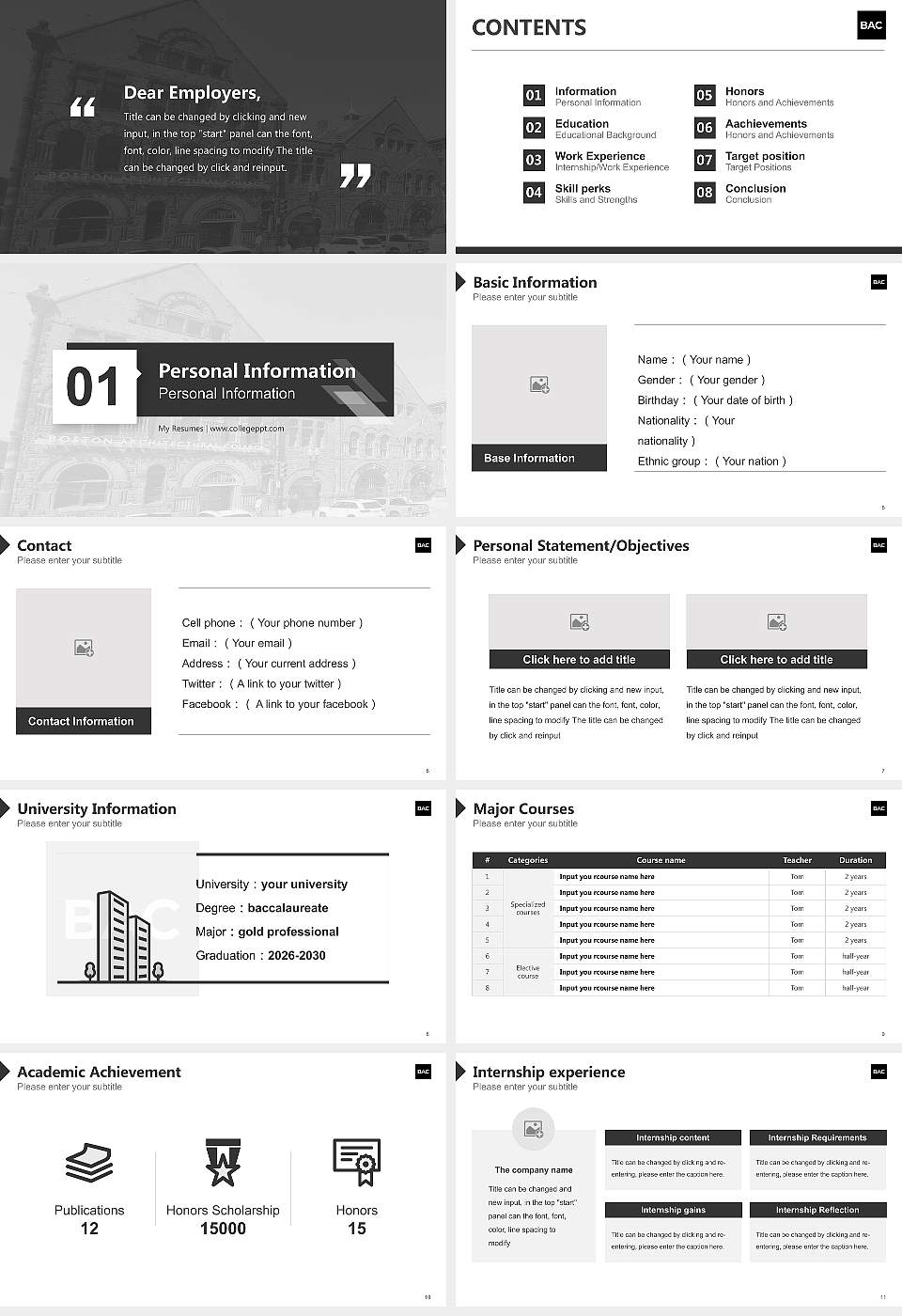 Boston Architectural College Resume PPT Template16:9 ratio PPT effect preview image2