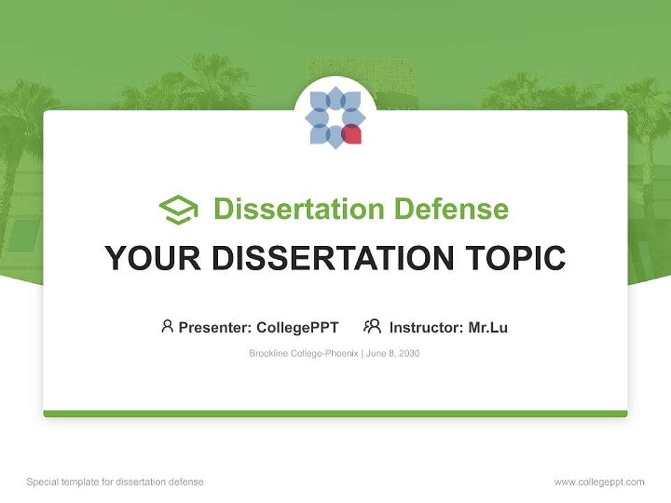 Brookline College-Phoenix Graduation Thesis Defense PPT Template4:3 ratio PPT effect preview image7