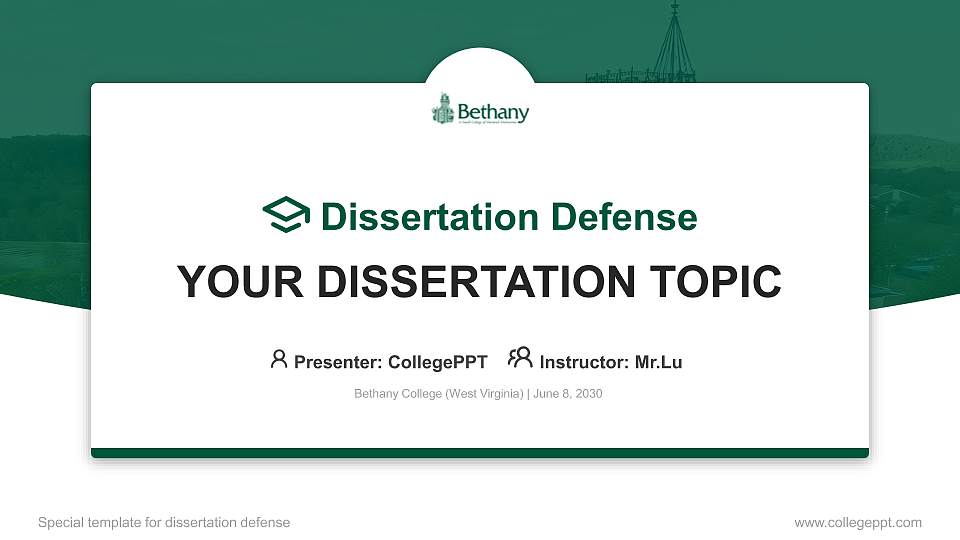 Bethany College (West Virginia) Graduation Thesis Defense PPT Template16:9 ratio PPT effect preview image