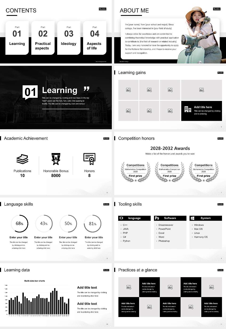 Bowdoin College National Scholarship Defense PPT Template16:9 ratio PPT effect preview image2