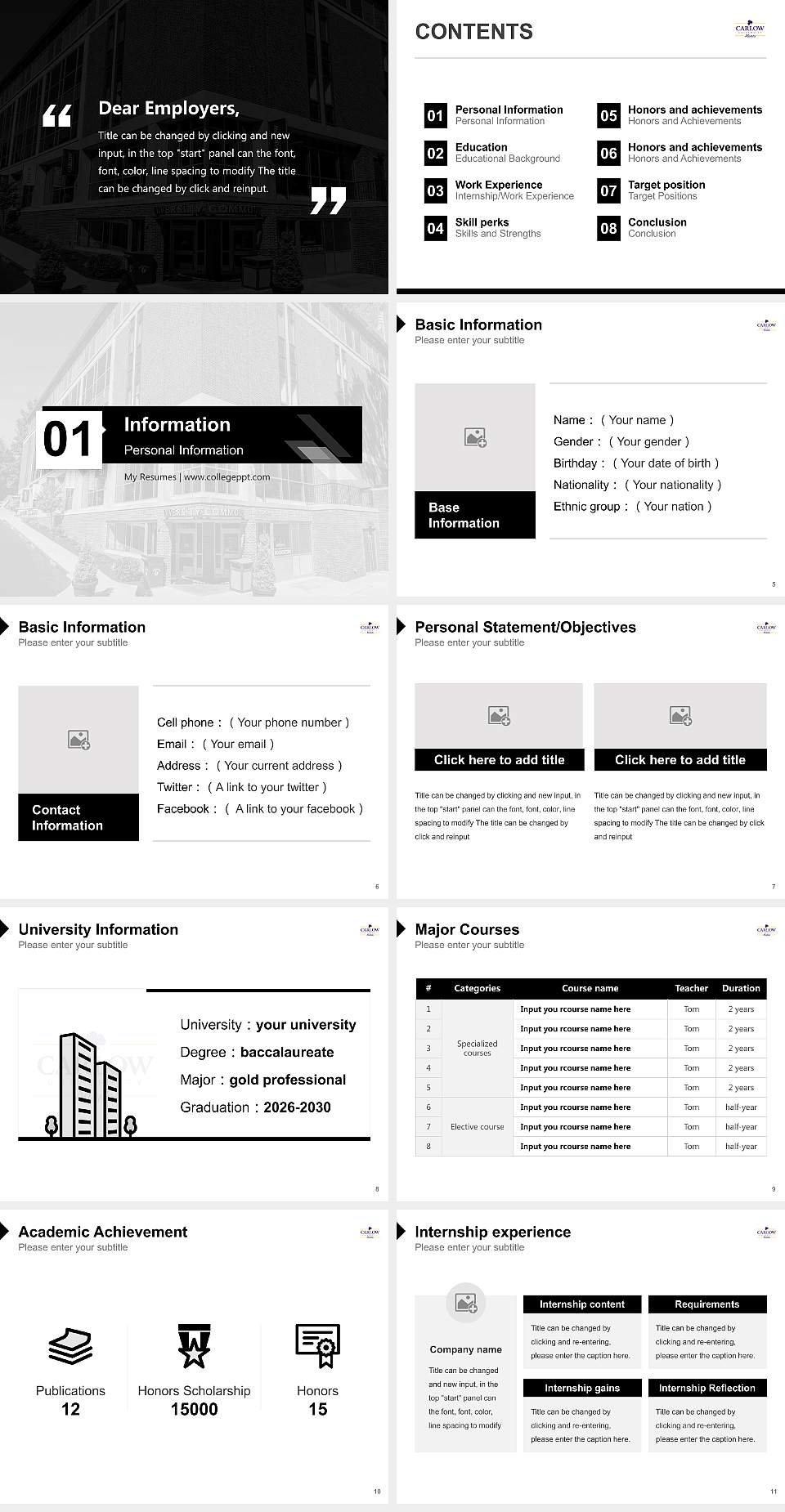Carlow University Resume PPT Template4:3 ratio PPT effect preview image2