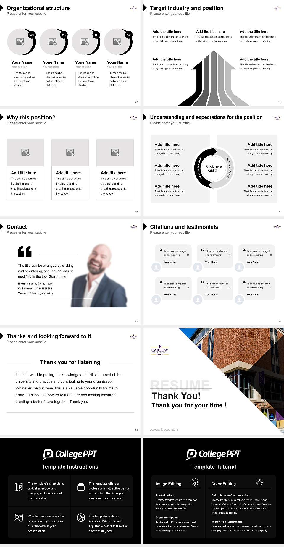 Carlow University Resume PPT Template4:3 ratio PPT effect preview image4