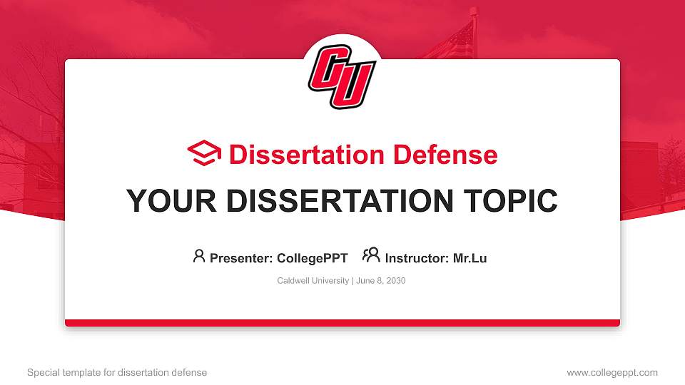 Caldwell University Graduation Thesis Defense PPT Template16:9 ratio PPT effect preview image