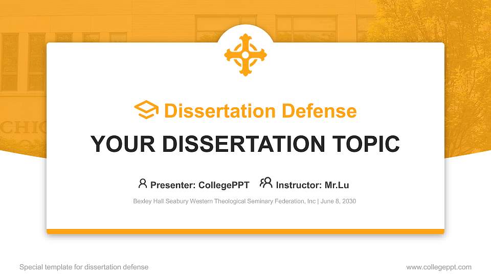 Bexley Hall Seabury Western Theological Seminary Federation, Inc Graduation Thesis Defense PPT Template16:9 ratio PPT effect preview image