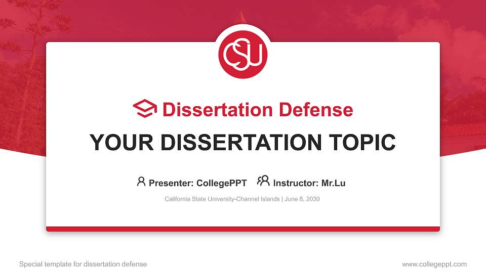 California State University-Channel Islands Graduation Thesis Defense PPT Template16:9 ratio PPT effect preview image