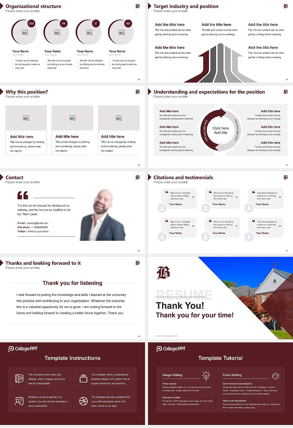 Boston Baptist College Resume PPT Template16:9 ratio PPT effect preview image4