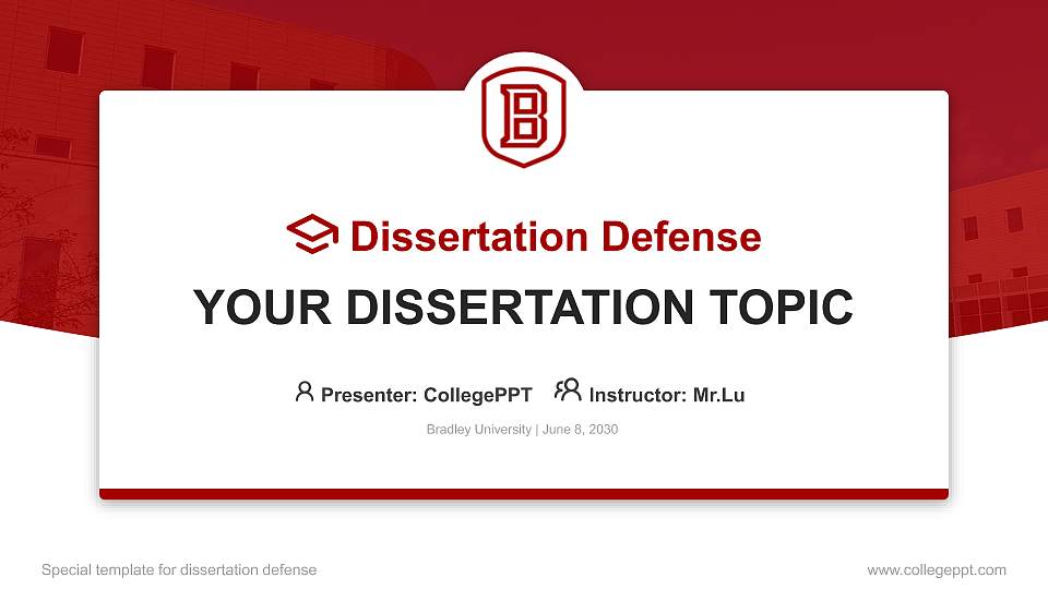 Bradley University Graduation Thesis Defense PPT Template16:9 ratio PPT effect preview image