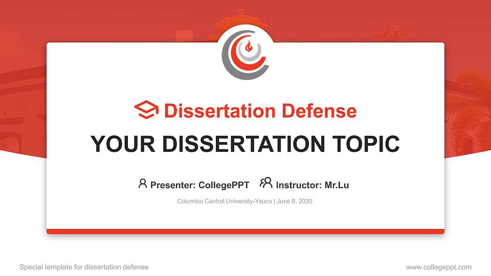 Columbia Central University-Yauco Graduation Thesis Defense PPT Template16:9 ratio PPT effect preview image1