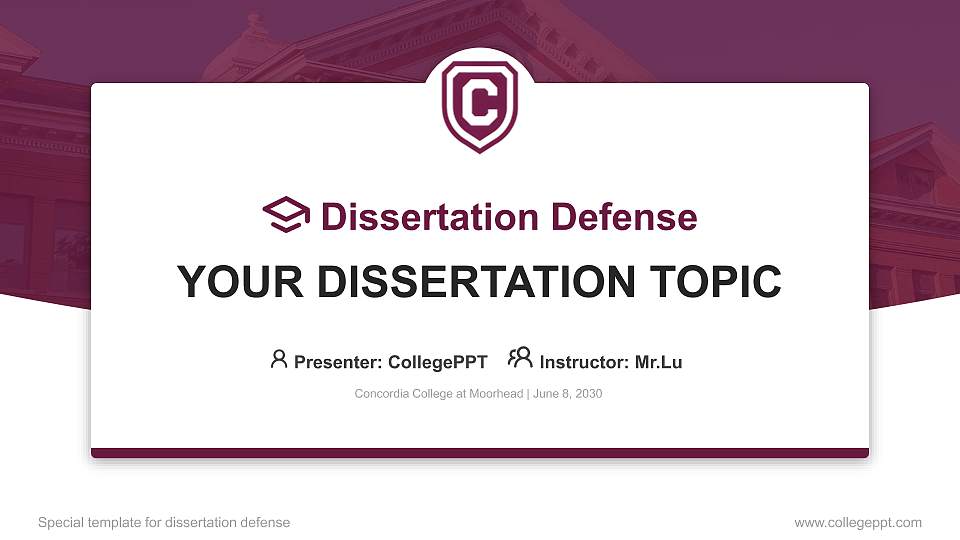 Concordia College at Moorhead Graduation Thesis Defense PPT Template16:9 ratio PPT effect preview image