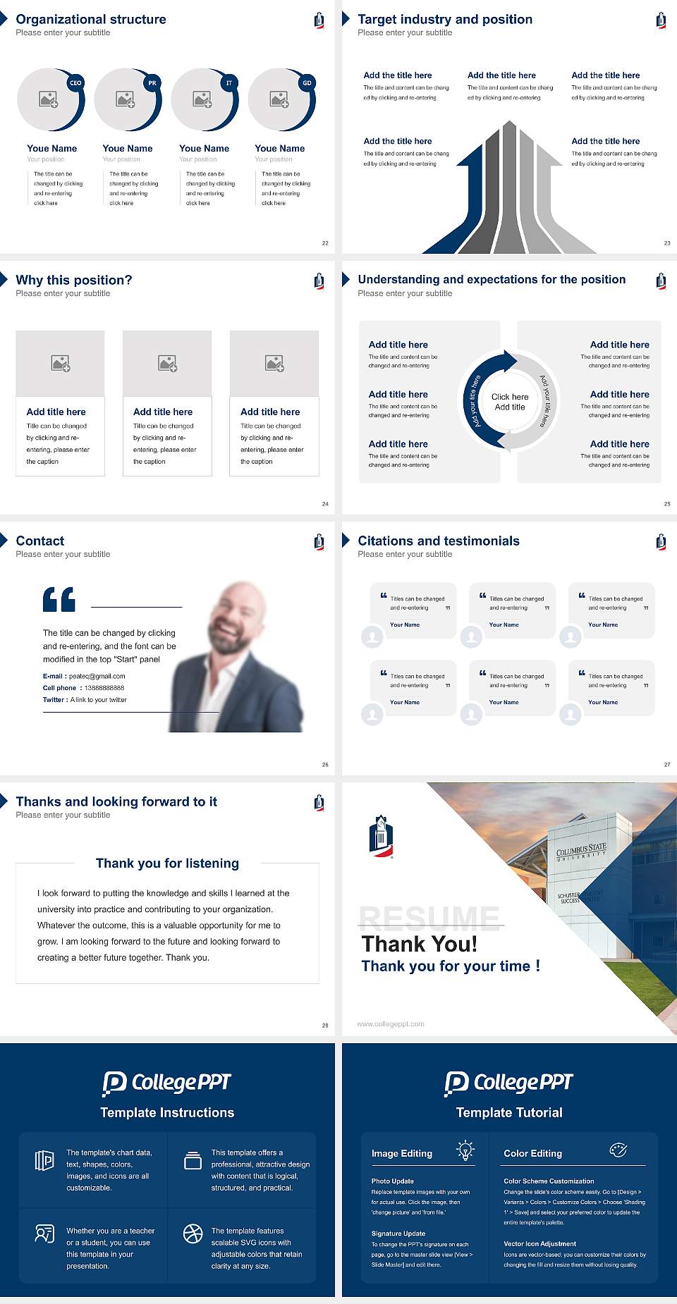 Columbus State University Resume PPT Template4:3 ratio PPT effect preview image4