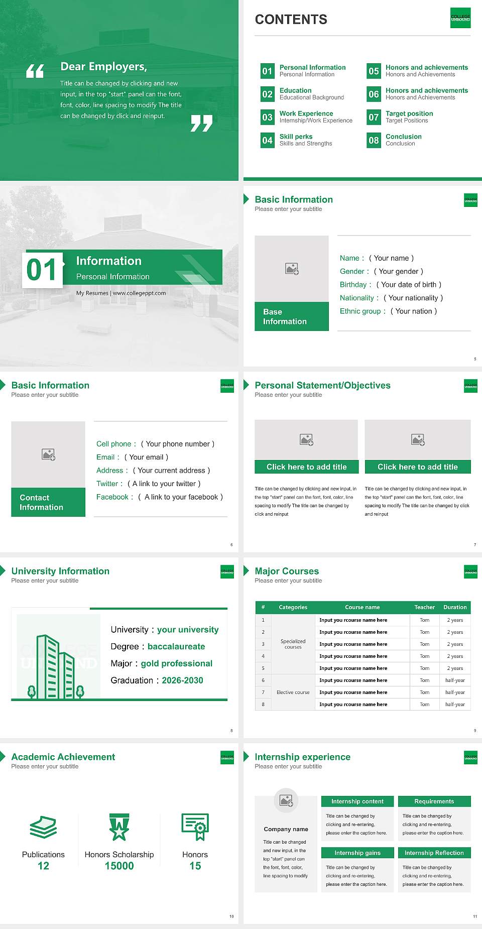 College Unbound Resume PPT Template4:3 ratio PPT effect preview image2