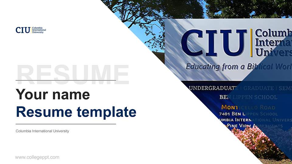 Columbia International University Resume PPT Template16:9 ratio PPT effect preview image