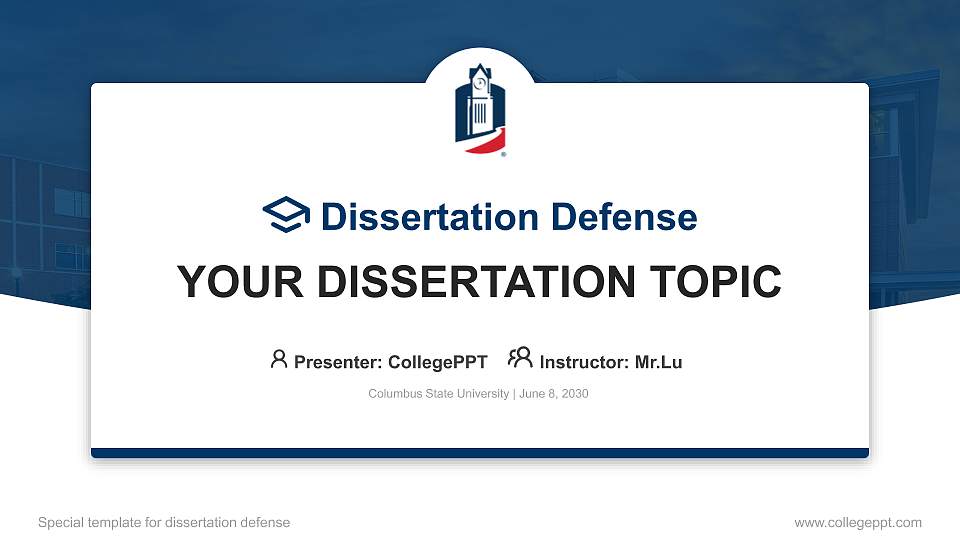 Columbus State University Graduation Thesis Defense PPT Template16:9 ratio PPT effect preview image