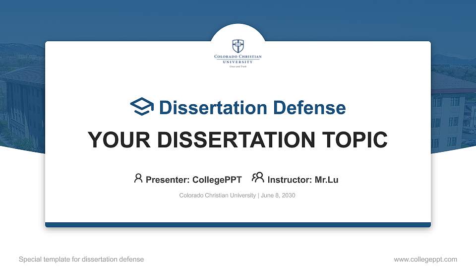 Colorado Christian University Graduation Thesis Defense PPT Template16:9 ratio PPT effect preview image