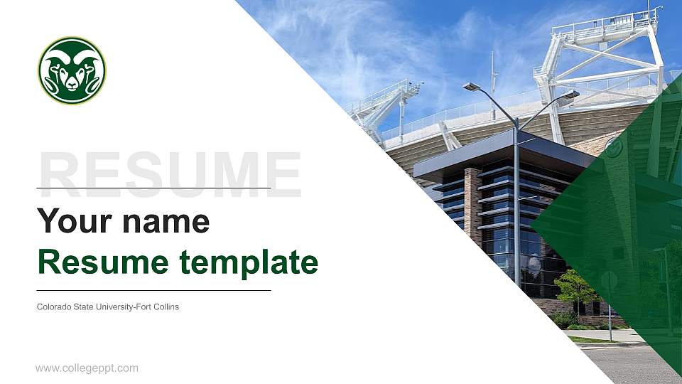 Colorado State University-Fort Collins Resume PPT Template16:9 ratio PPT effect preview image