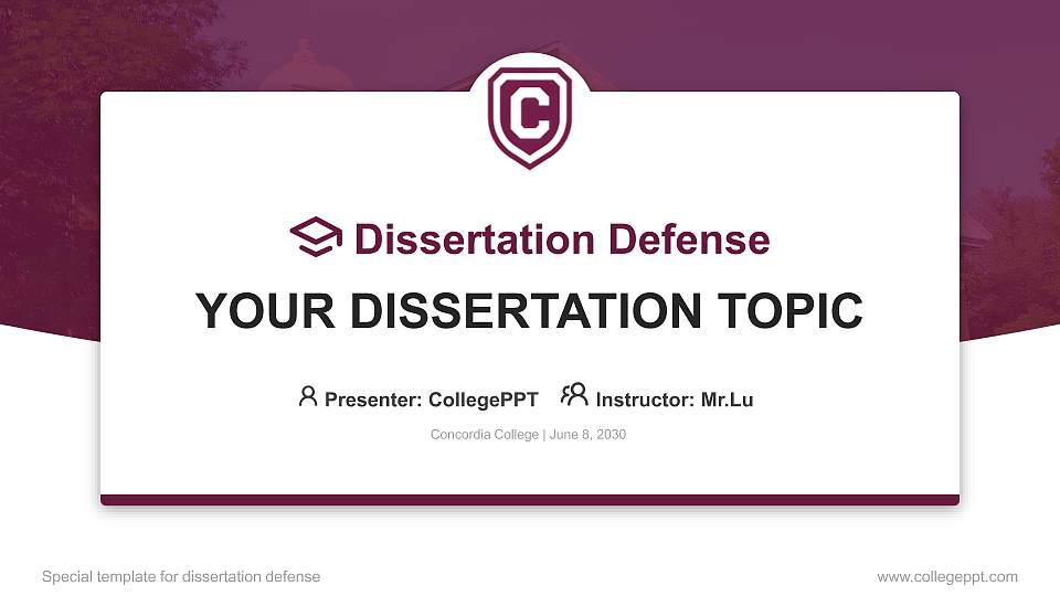 Concordia College Graduation Thesis Defense PPT Template16:9 ratio PPT effect preview image