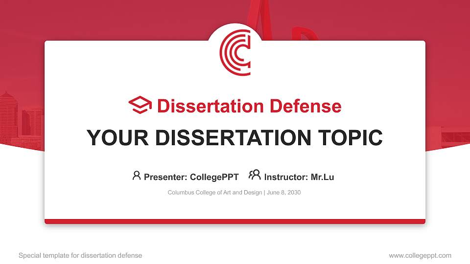 Columbus College of Art and Design Graduation Thesis Defense PPT Template16:9 ratio PPT effect preview image