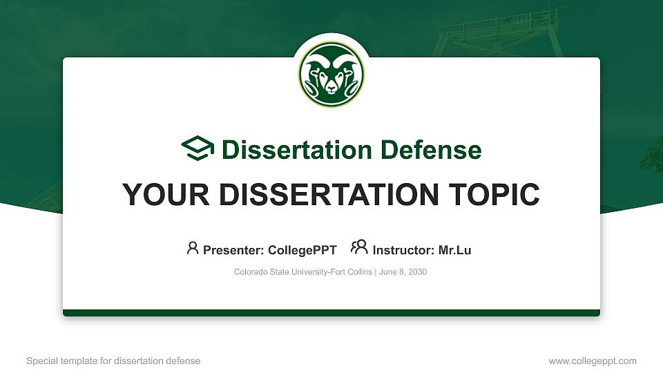 Colorado State University-Fort Collins Graduation Thesis Defense PPT Template16:9 ratio PPT effect preview image