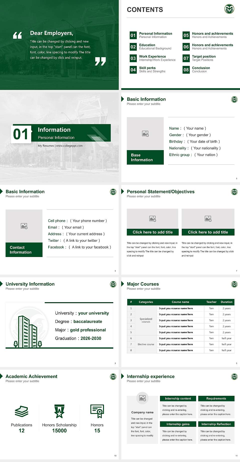 Colorado State University-Fort Collins Resume PPT Template4:3 ratio PPT effect preview image2