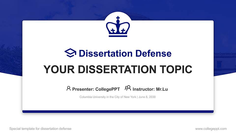 Columbia University in the City of New York Graduation Thesis Defense PPT Template16:9 ratio PPT effect preview image