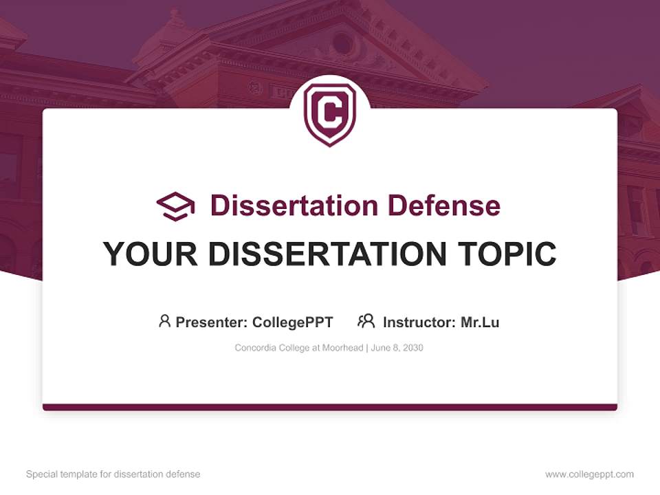 Concordia College at Moorhead Graduation Thesis Defense PPT Template4:3 ratio PPT effect preview image7