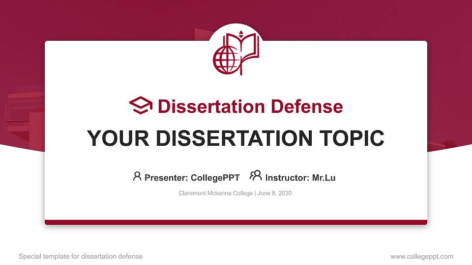 Claremont Mckenna College Graduation Thesis Defense PPT Template16:9 ratio PPT effect preview image