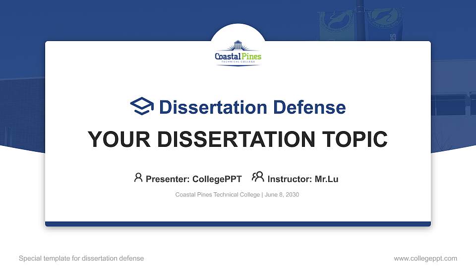 Coastal Pines Technical College Graduation Thesis Defense PPT Template16:9 ratio PPT effect preview image