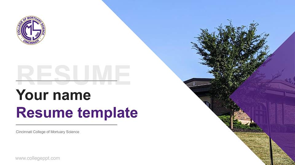 Cincinnati College of Mortuary Science Resume PPT Template16:9 ratio PPT effect preview image