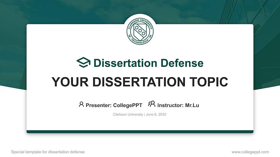 Clarkson University Graduation Thesis Defense PPT Template16:9 ratio PPT effect preview image