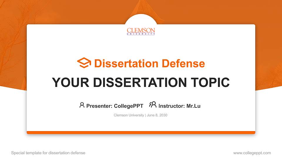 Clemson University Graduation Thesis Defense PPT Template16:9 ratio PPT effect preview image