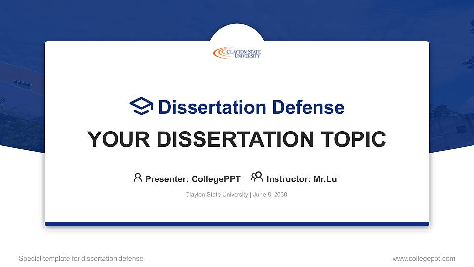 Clayton State University Graduation Thesis Defense PPT Template16:9 ratio PPT effect preview image
