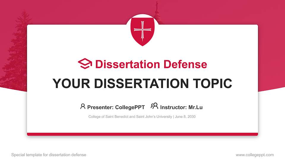 College of Saint Benedict and Saint John’s University Graduation Thesis Defense PPT Template16:9 ratio PPT effect preview image1