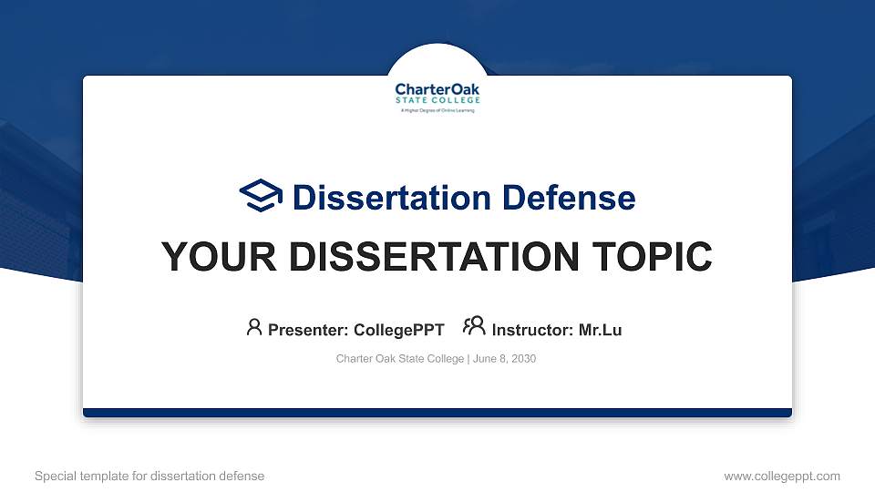 Charter Oak State College Graduation Thesis Defense PPT Template16:9 ratio PPT effect preview image