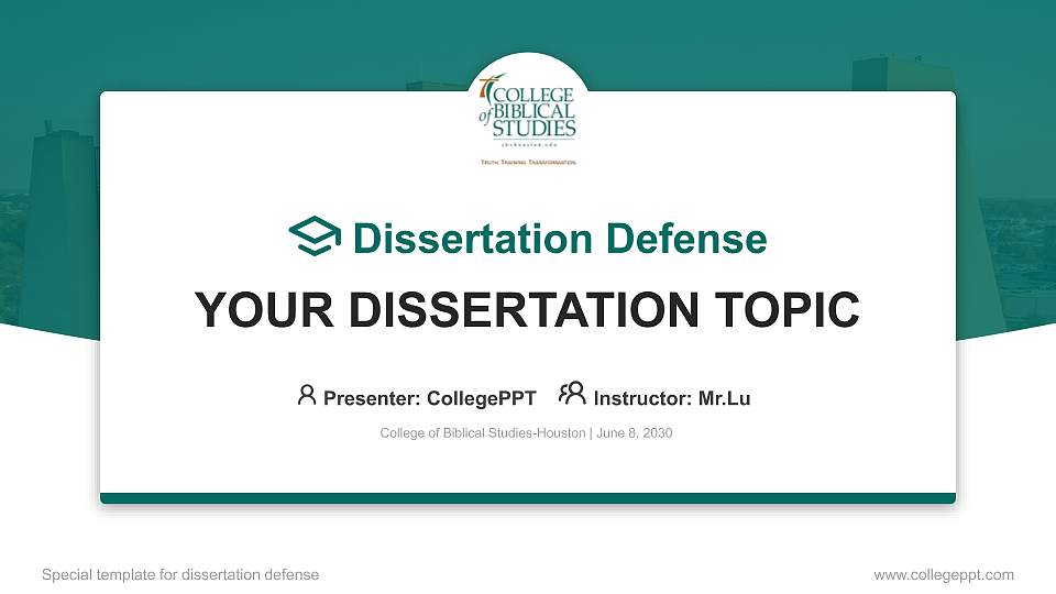 College of Biblical Studies-Houston Graduation Thesis Defense PPT Template16:9 ratio PPT effect preview image