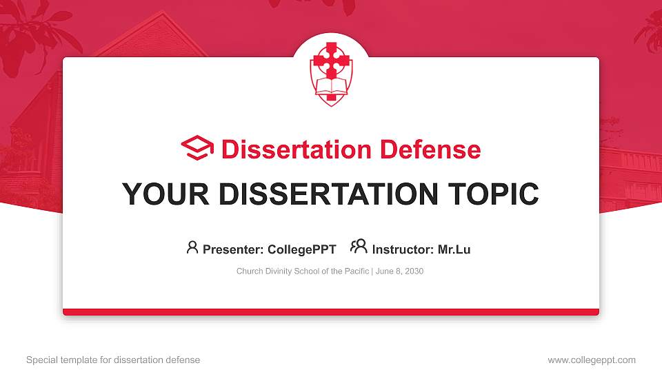 Church Divinity School of the Pacific Graduation Thesis Defense PPT Template16:9 ratio PPT effect preview image