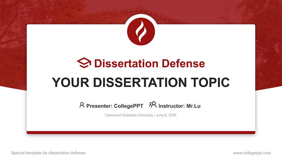 Claremont Graduate University Graduation Thesis Defense PPT Template16:9 ratio PPT effect preview image