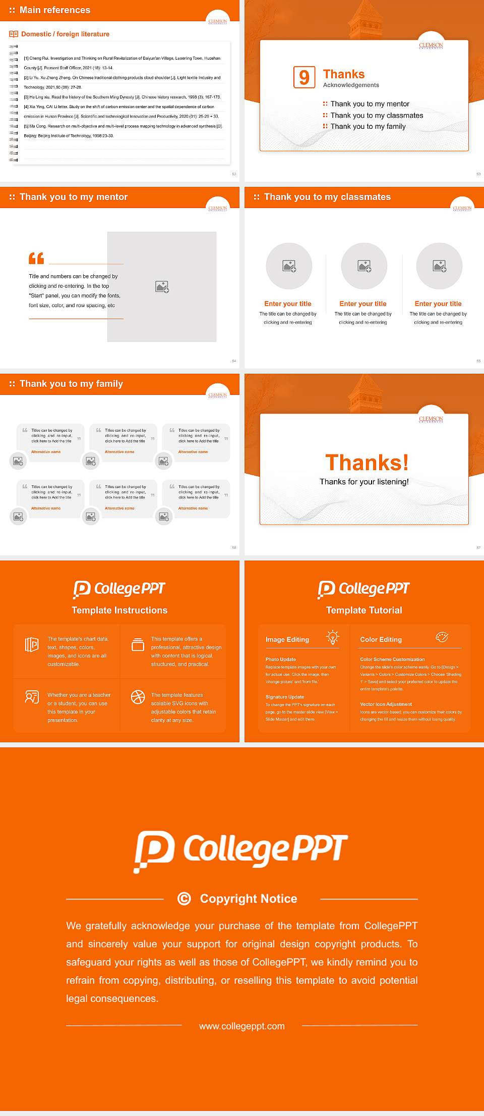Clemson University Graduation Thesis Defense PPT Template4:3 ratio PPT effect preview image7