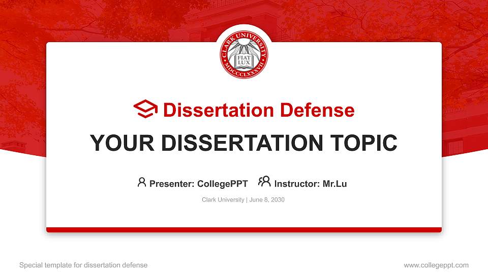 Clark University Graduation Thesis Defense PPT Template16:9 ratio PPT effect preview image