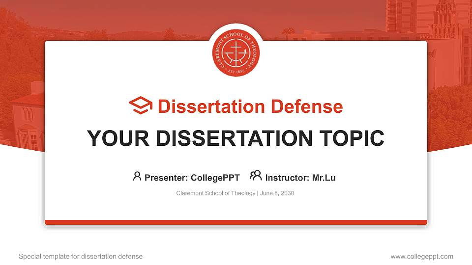 Claremont School of Theology Graduation Thesis Defense PPT Template16:9 ratio PPT effect preview image