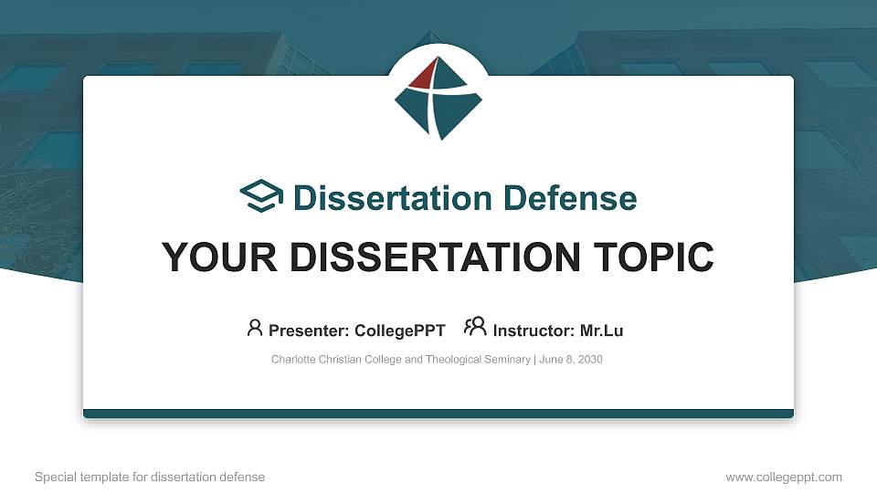 Charlotte Christian College and Theological Seminary Graduation Thesis Defense PPT Template16:9 ratio PPT effect preview image