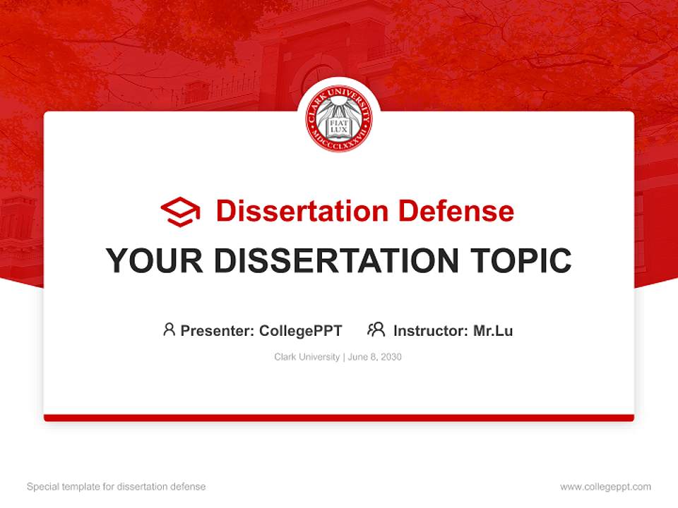 Clark University Graduation Thesis Defense PPT Template4:3 ratio PPT effect preview image7
