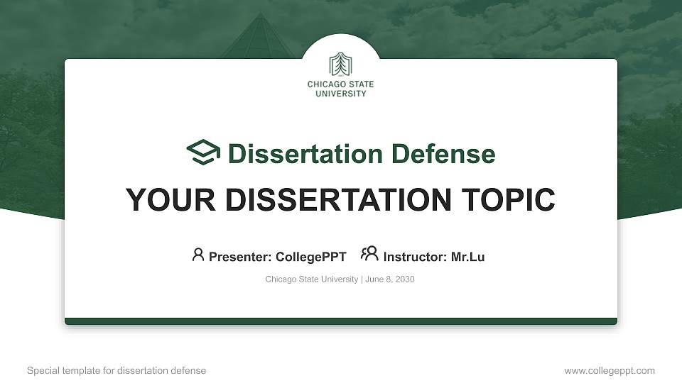 Chicago State University Graduation Thesis Defense PPT Template16:9 ratio PPT effect preview image