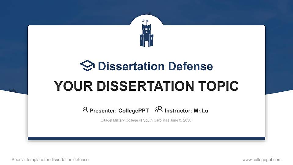 Citadel Military College of South Carolina Graduation Thesis Defense PPT Template16:9 ratio PPT effect preview image