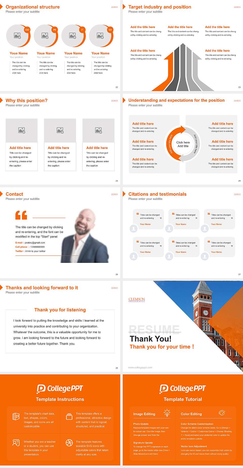 Clemson University Resume PPT Template4:3 ratio PPT effect preview image4