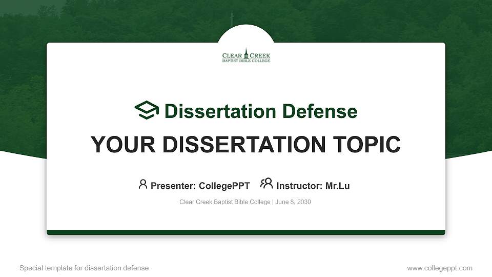 Clear Creek Baptist Bible College Graduation Thesis Defense PPT Template16:9 ratio PPT effect preview image